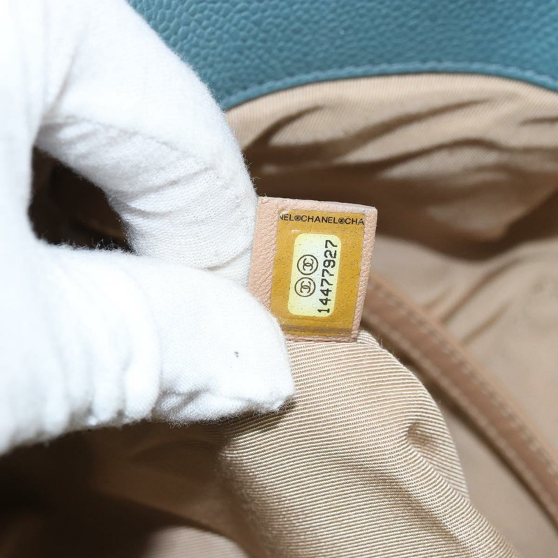 【日本直送】香奈兒魚子醬皮鏈肩背包 藍色 銀色 CC 標誌 Auth 158890V-10