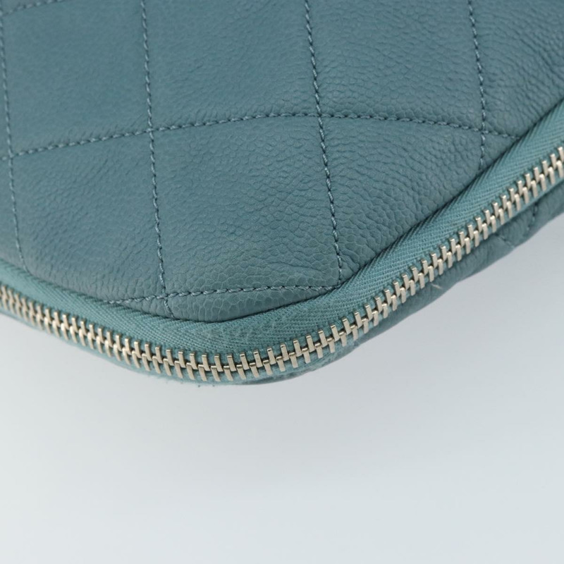 【日本直送】香奈兒魚子醬皮鏈肩背包 藍色 銀色 CC 標誌 Auth 158890V-13