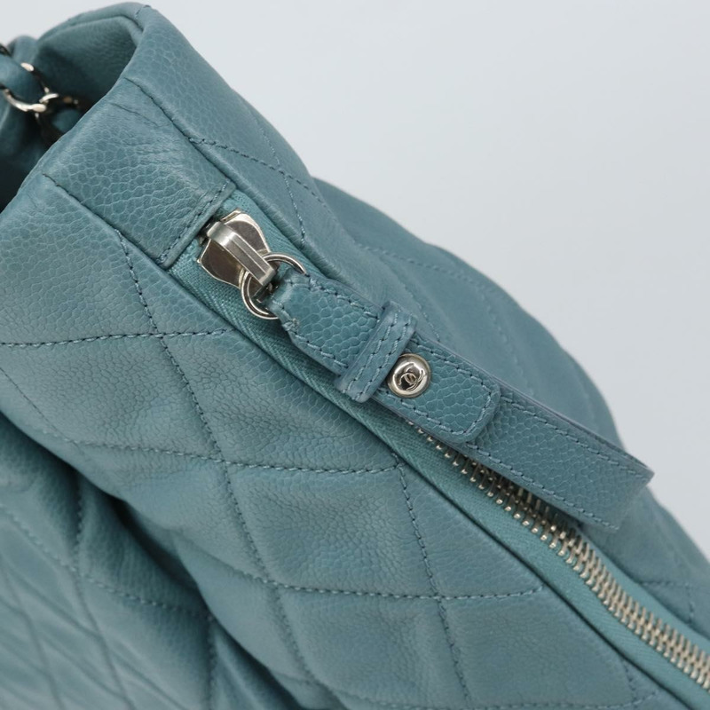 【日本直送】香奈兒魚子醬皮鏈肩背包 藍色 銀色 CC 標誌 Auth 158890V-16