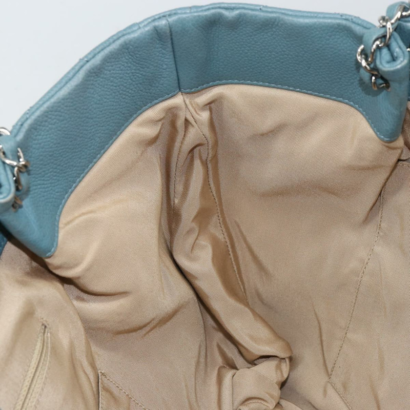 【日本直送】香奈兒魚子醬皮鏈肩背包 藍色 銀色 CC 標誌 Auth 158890V-18