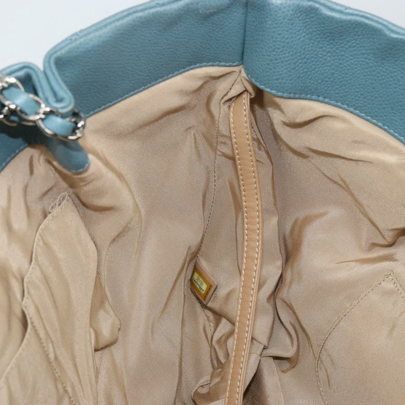 【日本直送】香奈兒魚子醬皮鏈肩背包 藍色 銀色 CC 標誌 Auth 158890V-19