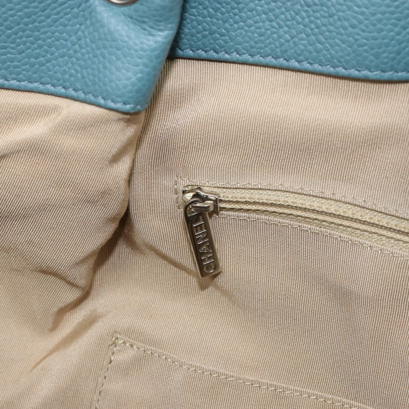 【日本直送】香奈兒魚子醬皮鏈肩背包 藍色 銀色 CC 標誌 Auth 158890V-20