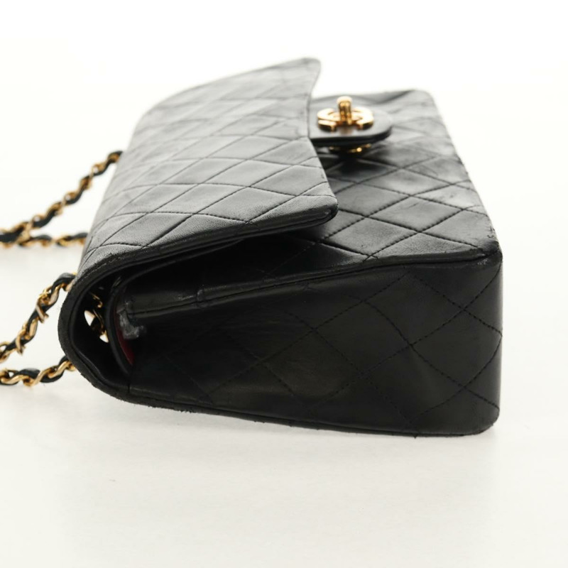 【日本直送】香奈兒 Matelasse 25 雙蓋鏈條包，羊皮材質，黑色，金色雙C標誌，正品編號 158003SAV-2