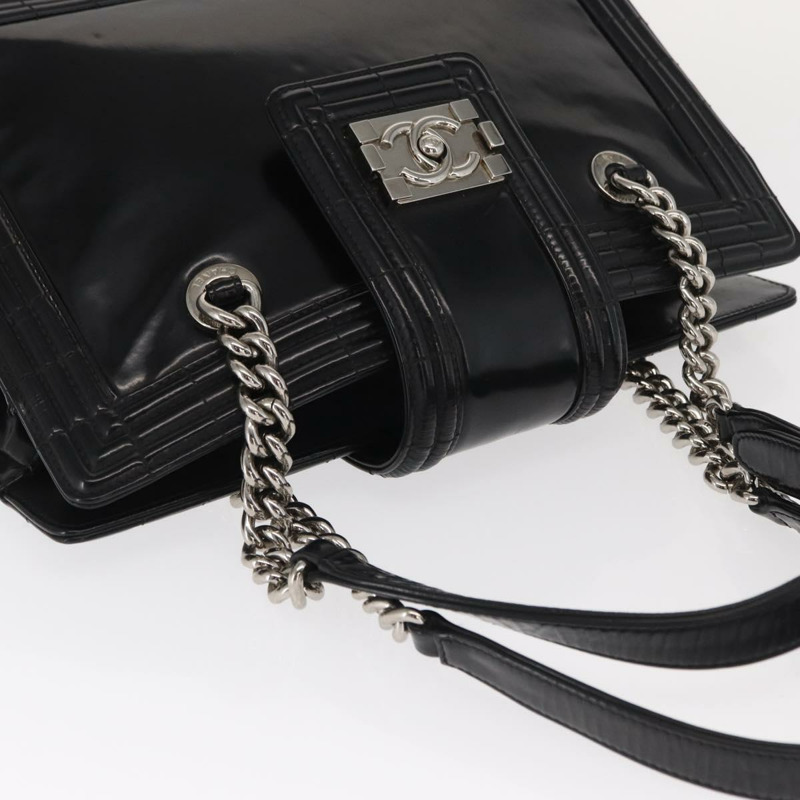 【日本直送】香奈兒 Boy Chanel 鏈條肩背包 皮革 黑色 銀色 CC Auth bs31910-5