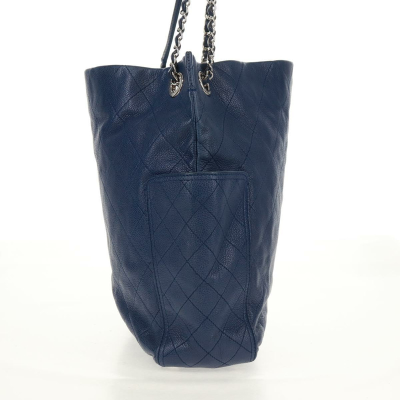 【日本直送】香奈兒 (CHANEL) 菱格紋鏈條肩背包,魚子醬紋皮革,藍色,銀色雙C標誌,正品編號 159037V-2