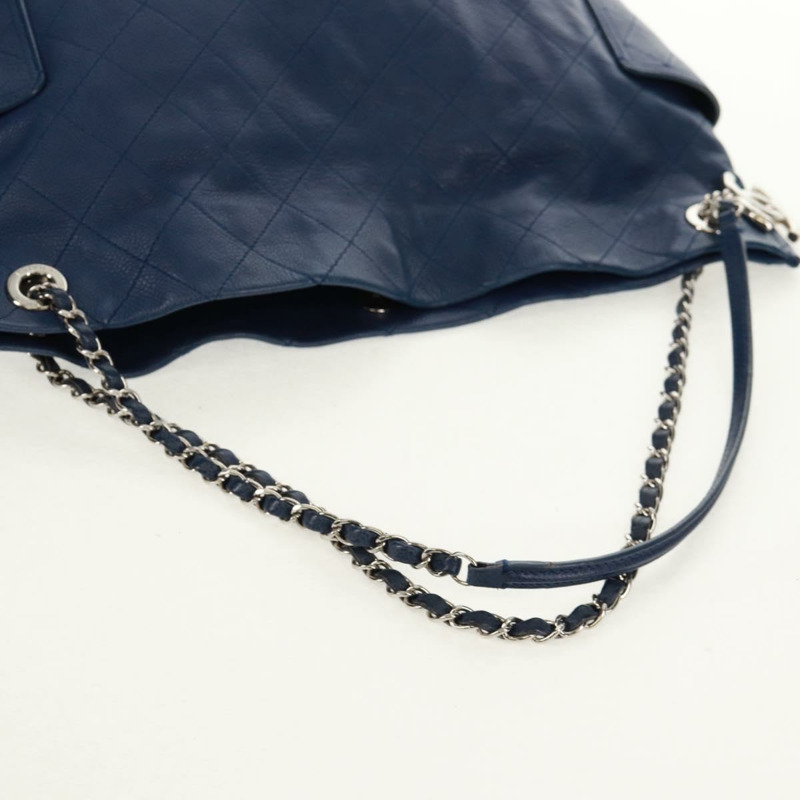 【日本直送】香奈兒 (CHANEL) 菱格紋鏈條肩背包,魚子醬紋皮革,藍色,銀色雙C標誌,正品編號 159037V-6