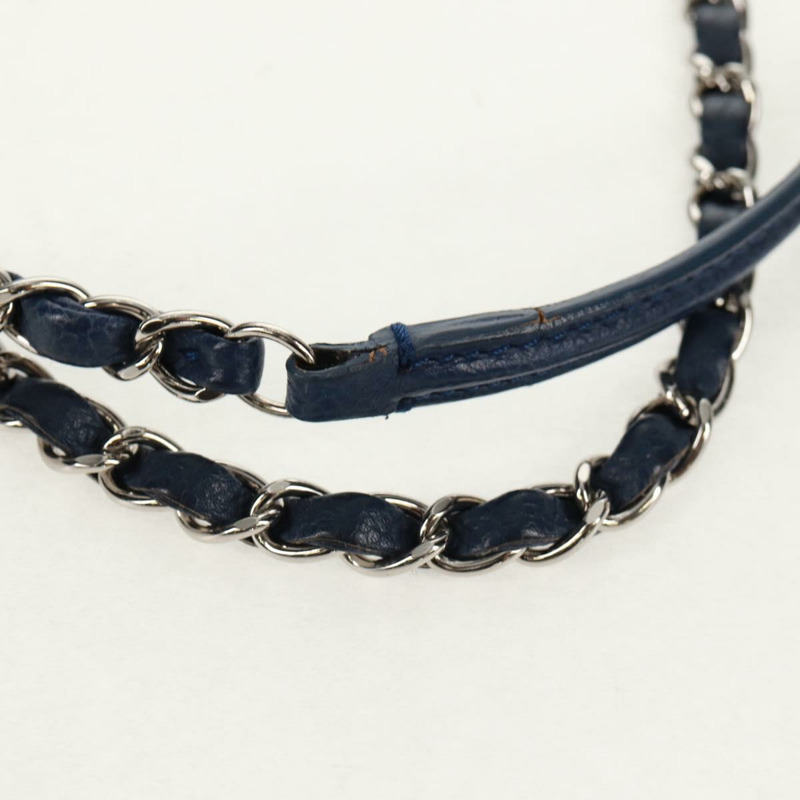 【日本直送】香奈兒 (CHANEL) 菱格紋鏈條肩背包,魚子醬紋皮革,藍色,銀色雙C標誌,正品編號 159037V-7