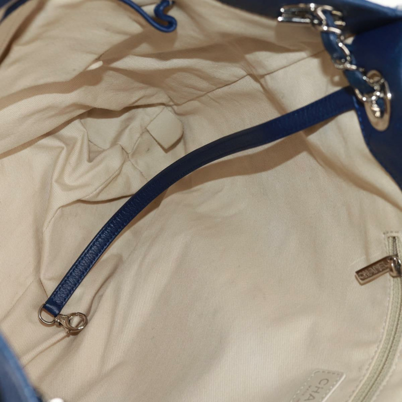 【日本直送】香奈兒 (CHANEL) 菱格紋鏈條肩背包,魚子醬紋皮革,藍色,銀色雙C標誌,正品編號 159037V-21