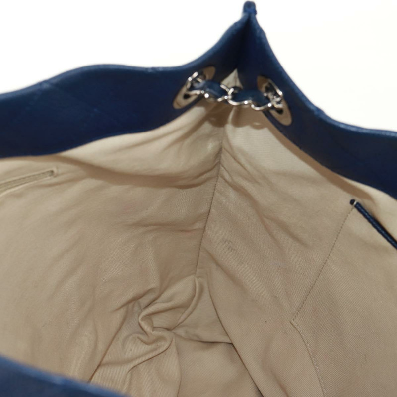 【日本直送】香奈兒 (CHANEL) 菱格紋鏈條肩背包,魚子醬紋皮革,藍色,銀色雙C標誌,正品編號 159037V-22