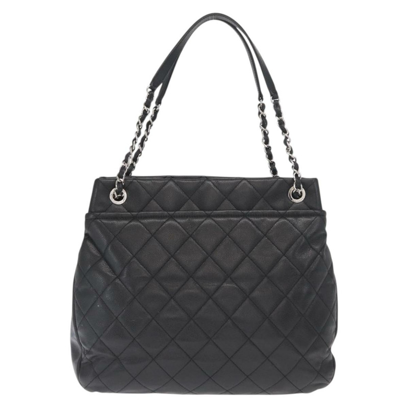 【日本直送】香奈兒 (CHANEL) 菱格紋鏈條肩背包，魚子醬紋皮革，黑色，銀色雙C標誌，正品編號 156514V-1