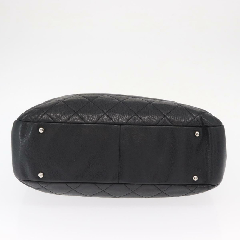 【日本直送】香奈兒 (CHANEL) 菱格紋鏈條肩背包，魚子醬紋皮革，黑色，銀色雙C標誌，正品編號 156514V-5