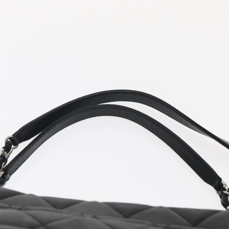 【日本直送】香奈兒 (CHANEL) 菱格紋鏈條肩背包，魚子醬紋皮革，黑色，銀色雙C標誌，正品編號 156514V-13