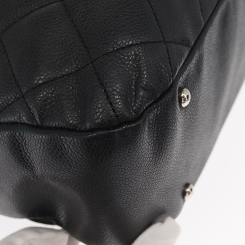 【日本直送】香奈兒 (CHANEL) 菱格紋鏈條肩背包，魚子醬紋皮革，黑色，銀色雙C標誌，正品編號 156514V-14