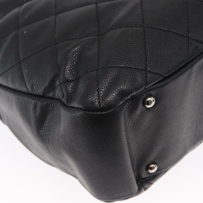 【日本直送】香奈兒 (CHANEL) 菱格紋鏈條肩背包，魚子醬紋皮革，黑色，銀色雙C標誌，正品編號 156514V-16