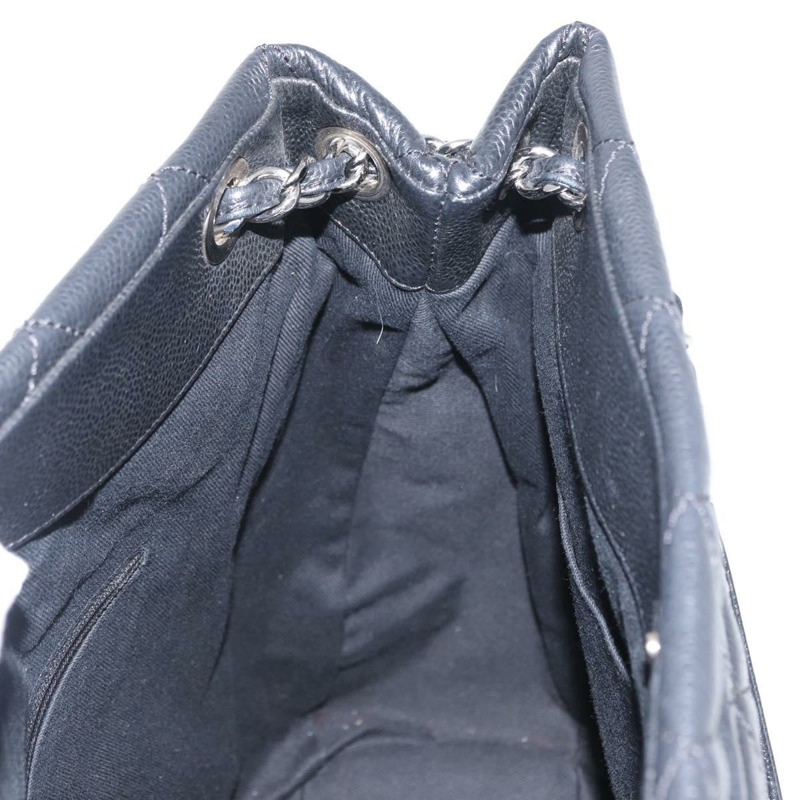 【日本直送】香奈兒 (CHANEL) 菱格紋鏈條肩背包，魚子醬紋皮革，黑色，銀色雙C標誌，正品編號 156514V-19