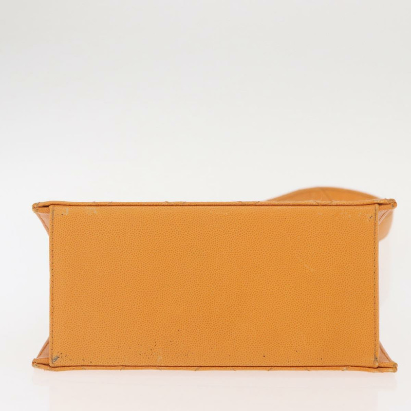 【日本直送】香奈兒 (CHANEL) 絎縫肩背包 魚子醬皮 橘色 金色 CC 標誌 Auth 158942V-4