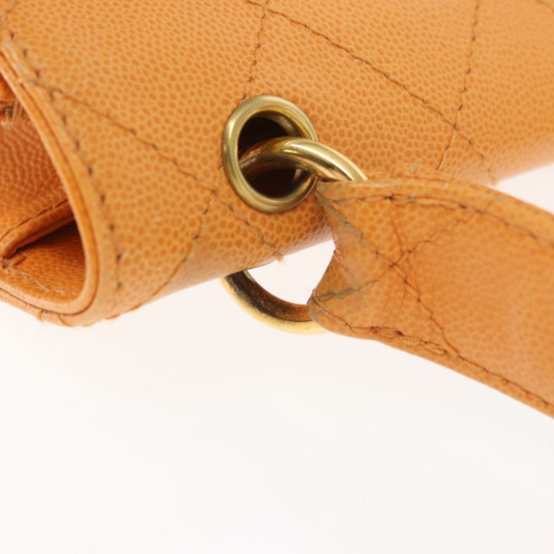 【日本直送】香奈兒 (CHANEL) 絎縫肩背包 魚子醬皮 橘色 金色 CC 標誌 Auth 158942V-8