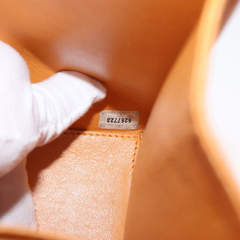 【日本直送】香奈兒 (CHANEL) 絎縫肩背包 魚子醬皮 橘色 金色 CC 標誌 Auth 158942V-10