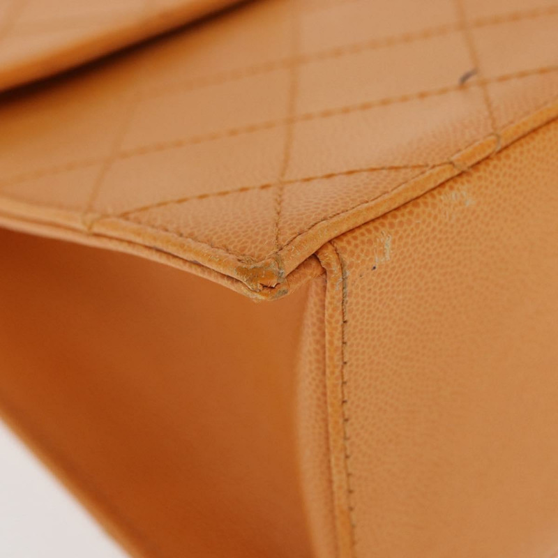 【日本直送】香奈兒 (CHANEL) 絎縫肩背包 魚子醬皮 橘色 金色 CC 標誌 Auth 158942V-14