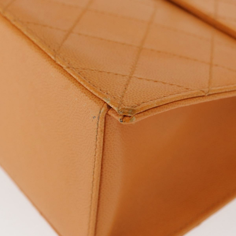 【日本直送】香奈兒 (CHANEL) 絎縫肩背包 魚子醬皮 橘色 金色 CC 標誌 Auth 158942V-15