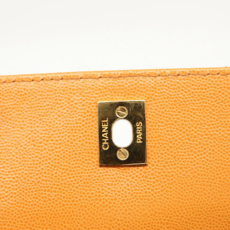 【日本直送】香奈兒 (CHANEL) 絎縫肩背包 魚子醬皮 橘色 金色 CC 標誌 Auth 158942V-22