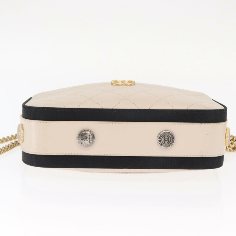 【日本直送】香奈兒 Bicolore 鏈條肩背包，米色皮革，金色 CC 標誌，正品 BA9466SAV-5