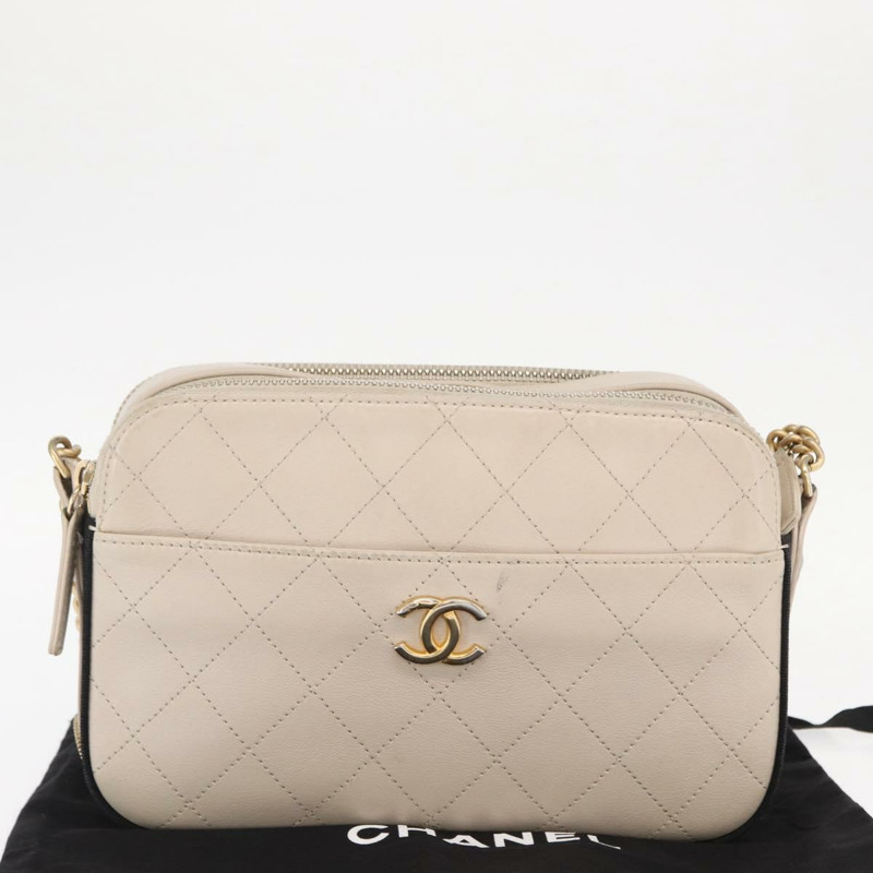 【日本直送】香奈兒 Bicolore 鏈條肩背包，米色皮革，金色 CC 標誌，正品 BA9466SAV-11