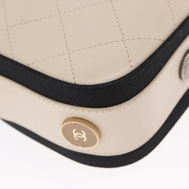 【日本直送】香奈兒 Bicolore 鏈條肩背包，米色皮革，金色 CC 標誌，正品 BA9466SAV-14