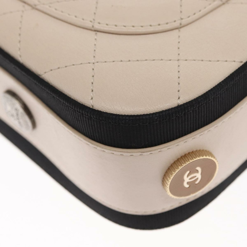 【日本直送】香奈兒 Bicolore 鏈條肩背包，米色皮革，金色 CC 標誌，正品 BA9466SAV-17