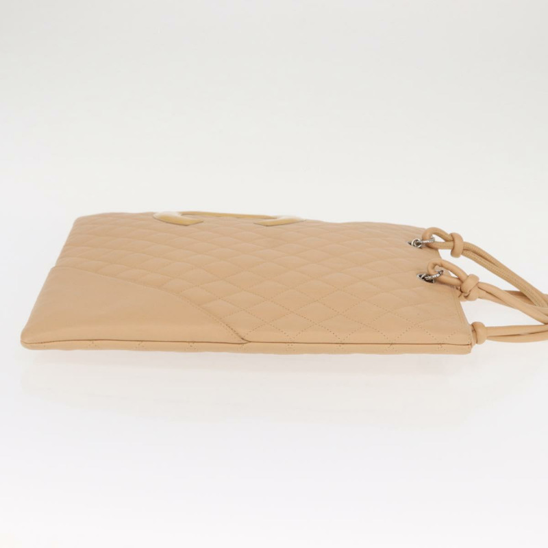 【日本直送】香奈兒 Cambon 系列絎縫托特包,小牛皮,米色,銀色 CC 標誌,正品編號 160890SAV-3