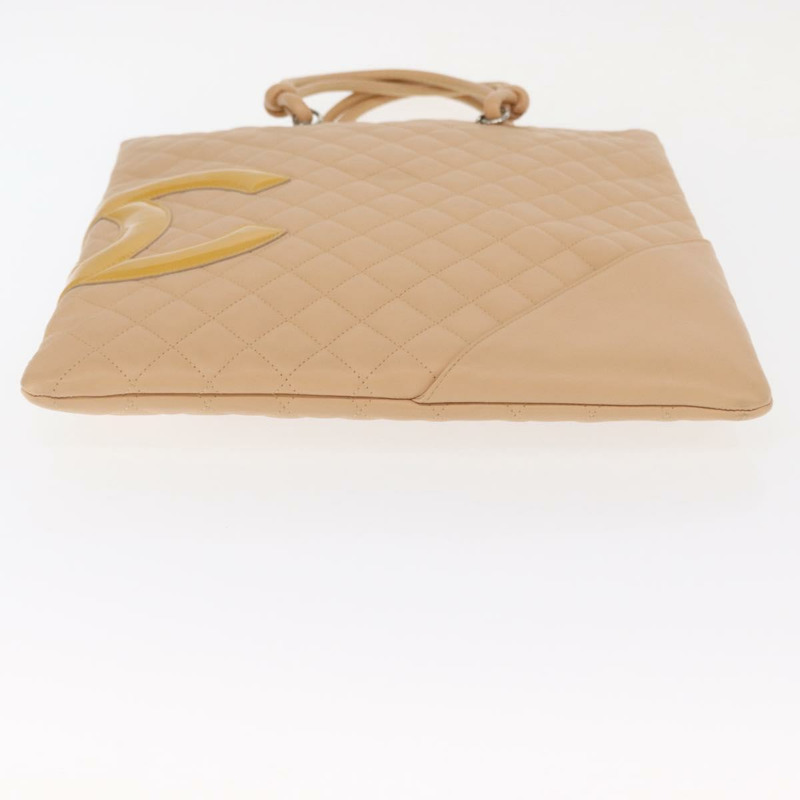 【日本直送】香奈兒 Cambon 系列絎縫托特包,小牛皮,米色,銀色 CC 標誌,正品編號 160890SAV-5