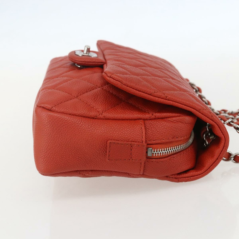 【日本直送】香奈兒 Matelasse 25 鏈條肩背包,魚子醬紋皮革,紅色,銀色雙C標誌,正品編號 159440V-3
