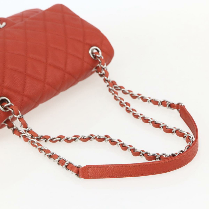 【日本直送】香奈兒 Matelasse 25 鏈條肩背包,魚子醬紋皮革,紅色,銀色雙C標誌,正品編號 159440V-5