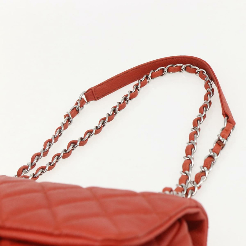 【日本直送】香奈兒 Matelasse 25 鏈條肩背包,魚子醬紋皮革,紅色,銀色雙C標誌,正品編號 159440V-6