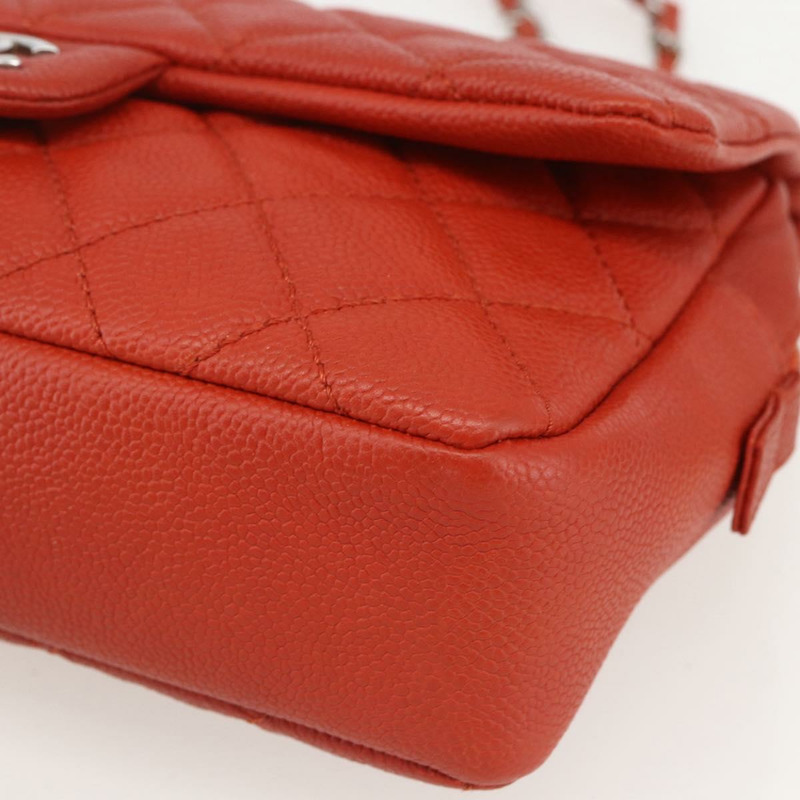 【日本直送】香奈兒 Matelasse 25 鏈條肩背包,魚子醬紋皮革,紅色,銀色雙C標誌,正品編號 159440V-7