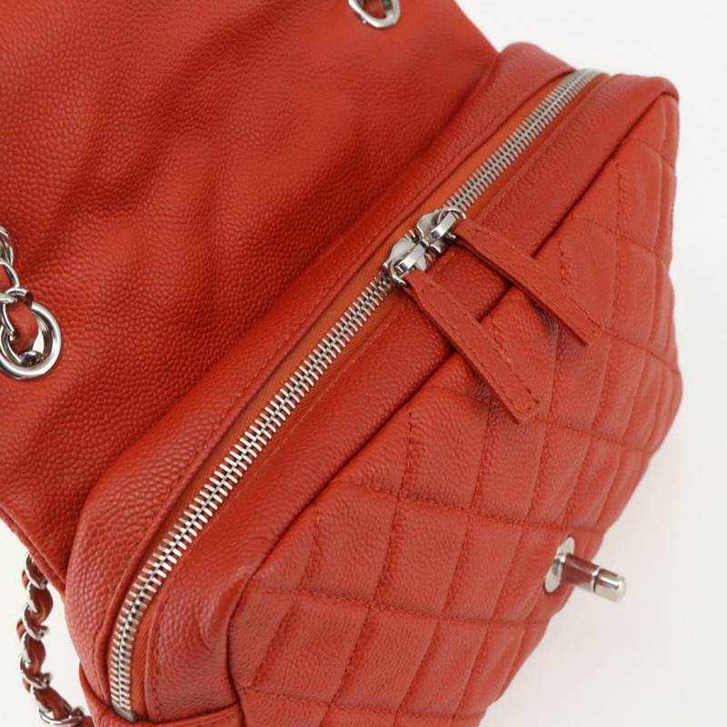 【日本直送】香奈兒 Matelasse 25 鏈條肩背包,魚子醬紋皮革,紅色,銀色雙C標誌,正品編號 159440V-8