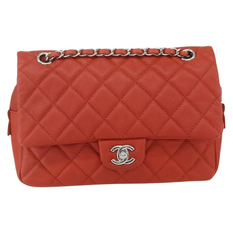 【日本直送】香奈兒 Matelasse 25 鏈條肩背包,魚子醬紋皮革,紅色,銀色雙C標誌,正品編號 159440V-12