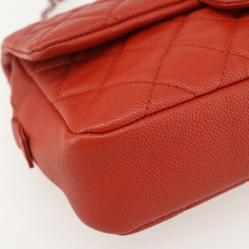 【日本直送】香奈兒 Matelasse 25 鏈條肩背包,魚子醬紋皮革,紅色,銀色雙C標誌,正品編號 159440V-13