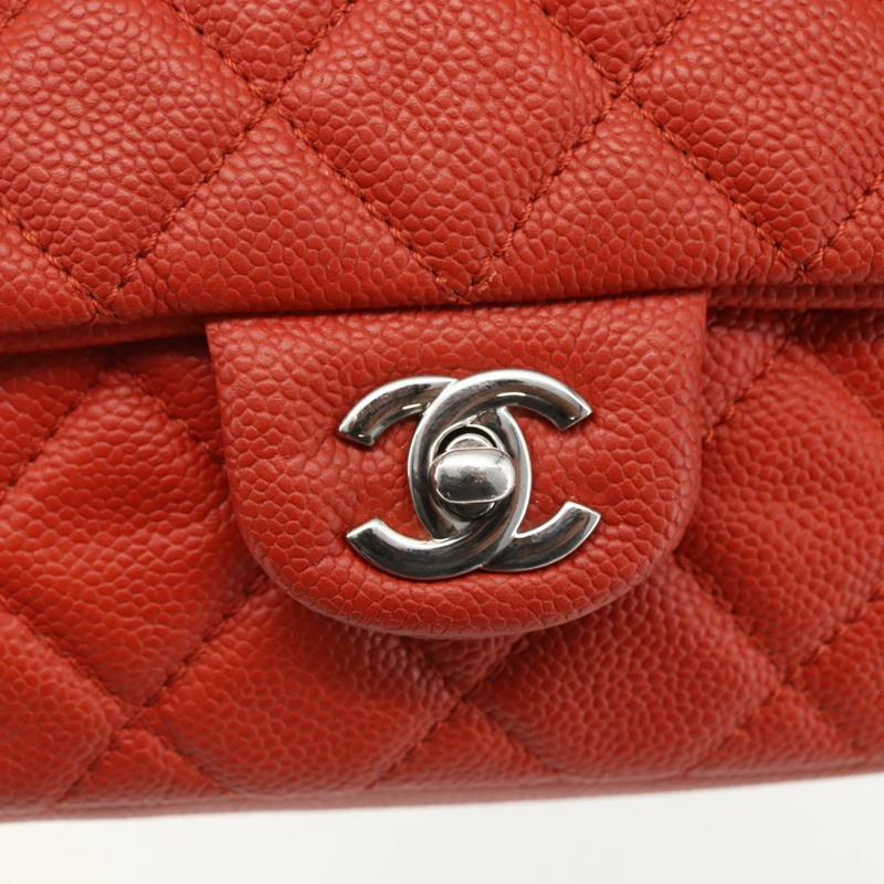 【日本直送】香奈兒 Matelasse 25 鏈條肩背包,魚子醬紋皮革,紅色,銀色雙C標誌,正品編號 159440V-16