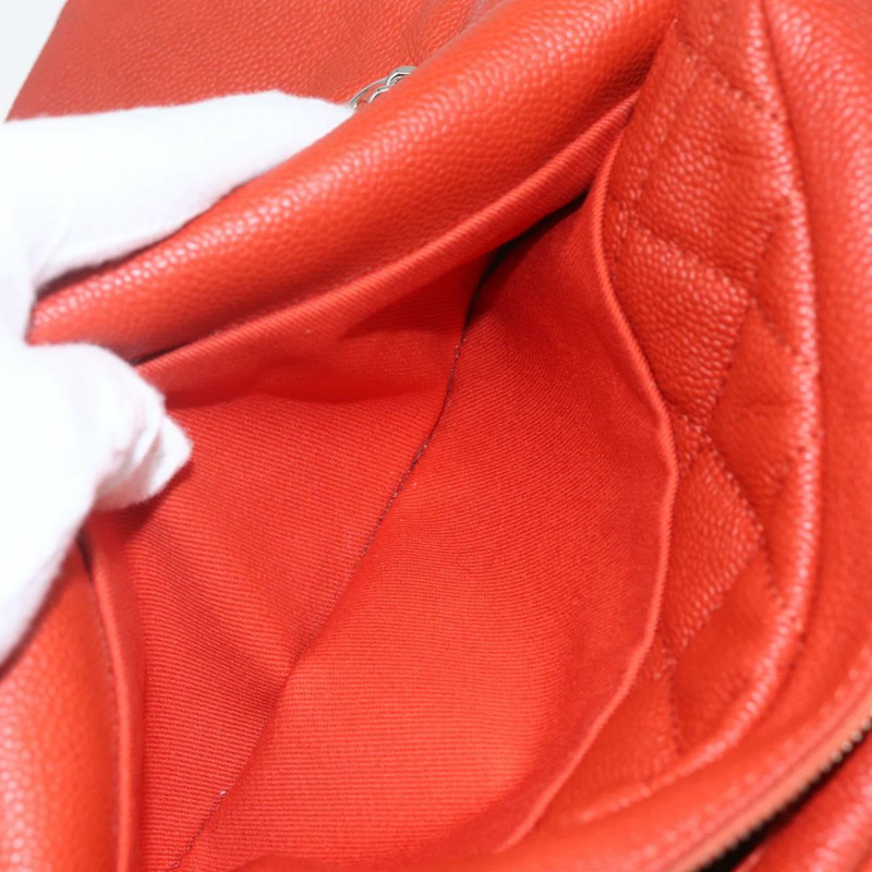 【日本直送】香奈兒 Matelasse 25 鏈條肩背包,魚子醬紋皮革,紅色,銀色雙C標誌,正品編號 159440V-23