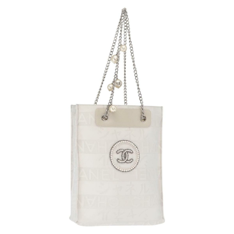 【日本直送】香奈兒 (CHANEL) 尼龍白色銀色雙C標誌鏈條單背包 Auth 159317SAM-0