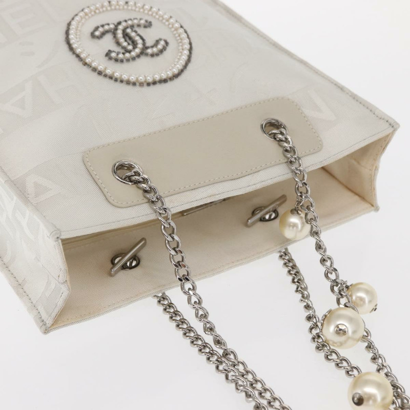 【日本直送】香奈兒 (CHANEL) 尼龍白色銀色雙C標誌鏈條單背包 Auth 159317SAM-5