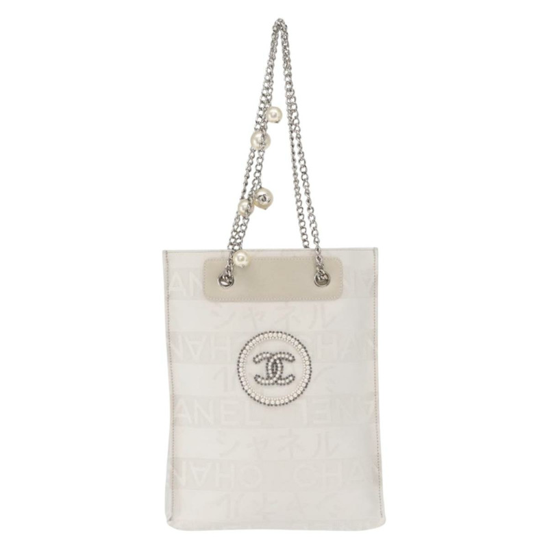【日本直送】香奈兒 (CHANEL) 尼龍白色銀色雙C標誌鏈條單背包 Auth 159317SAM-12