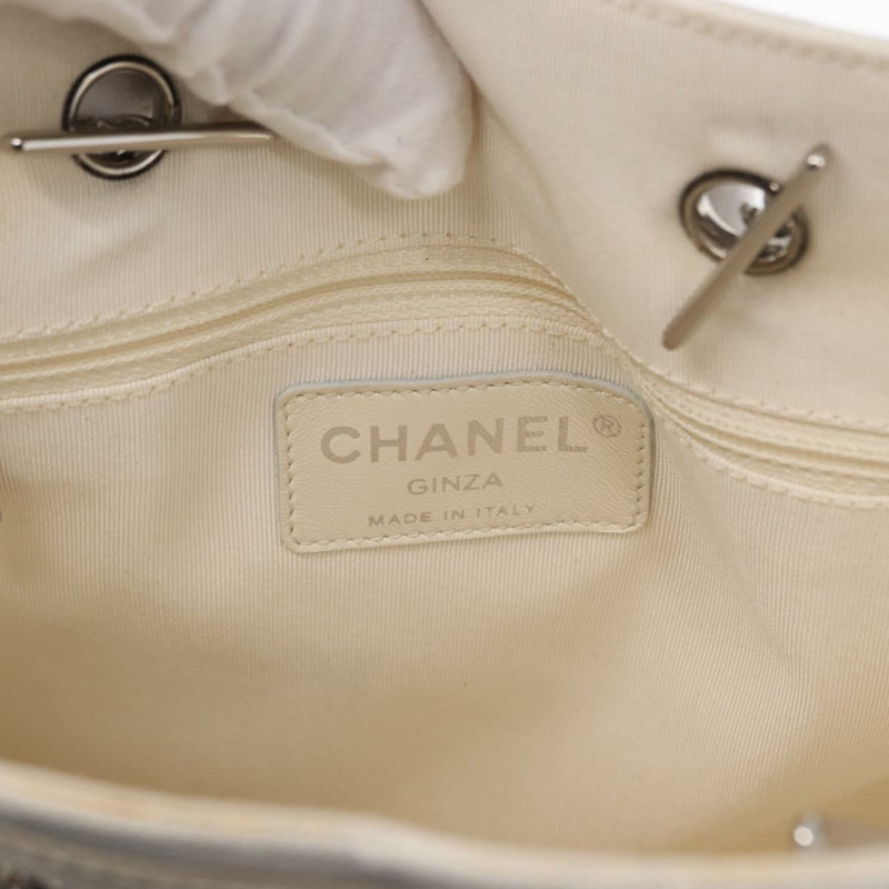【日本直送】香奈兒 (CHANEL) 尼龍白色銀色雙C標誌鏈條單背包 Auth 159317SAM-19