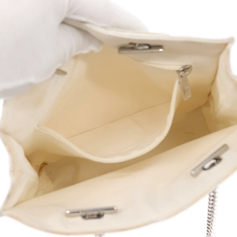 【日本直送】香奈兒 (CHANEL) 尼龍白色銀色雙C標誌鏈條單背包 Auth 159317SAM-23