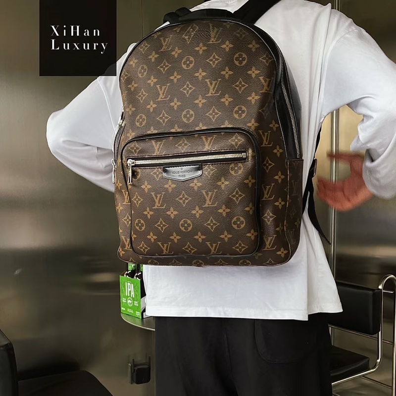 🧳路易威登後背包LV原花JOSH Macassar牛皮滾邊雙拉鍊後背包M41530-0