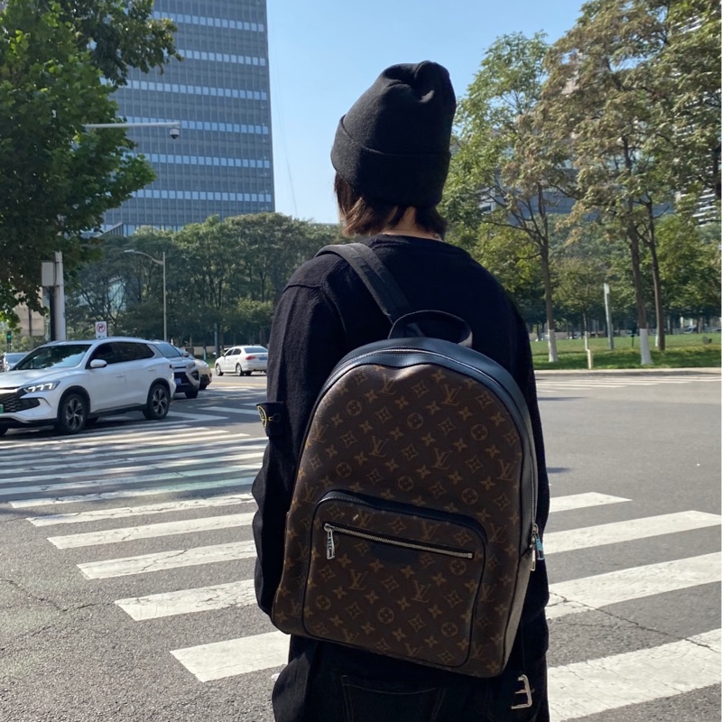 🧳路易威登後背包LV原花JOSH Macassar牛皮滾邊雙拉鍊後背包M41530-1