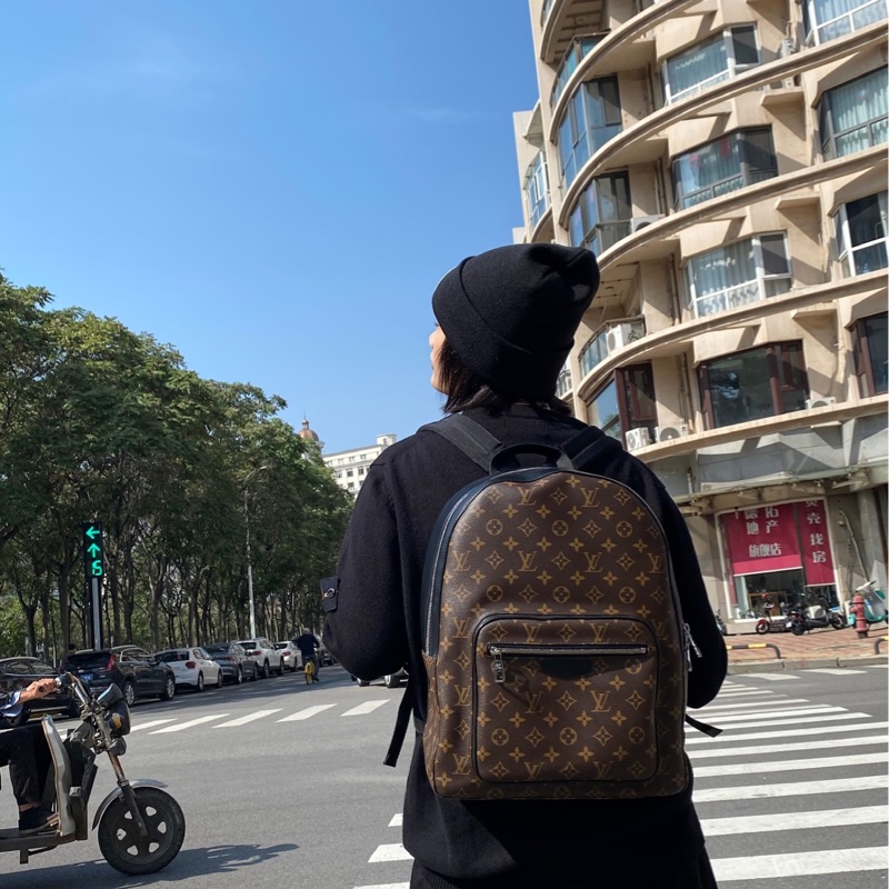 🧳路易威登後背包LV原花JOSH Macassar牛皮滾邊雙拉鍊後背包M41530-2