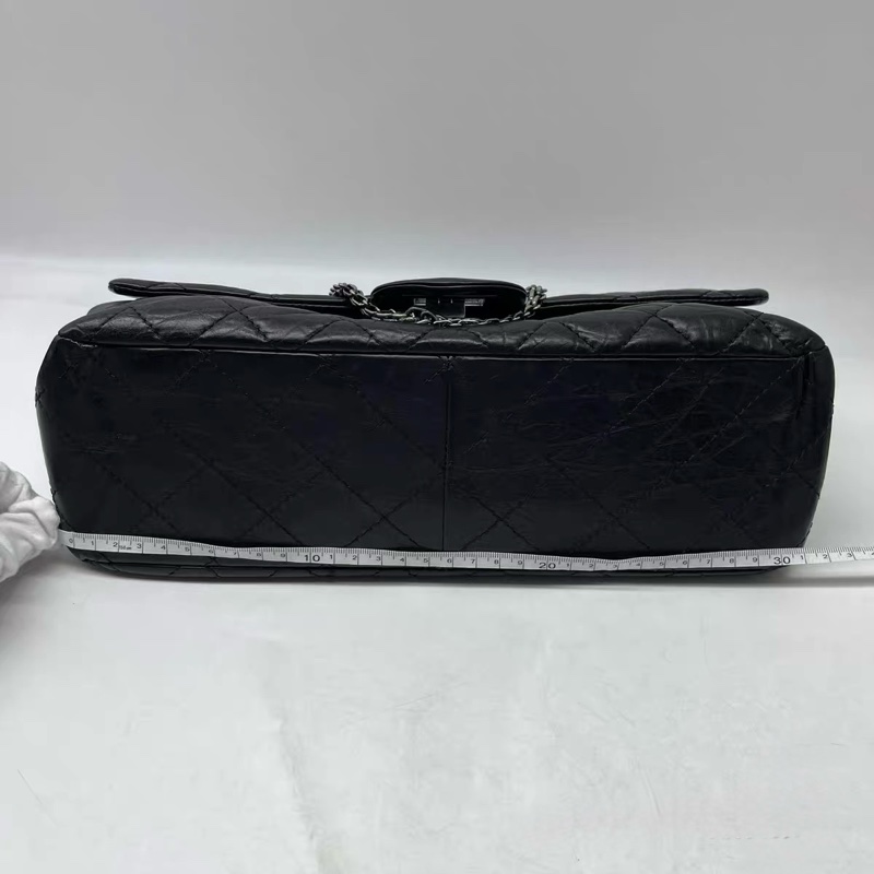CHANEL 香奈兒 Maxi 2.55 黑色 仿舊小牛皮 復古銀鍊 Ruthenium 五金 菱格翻蓋包-1