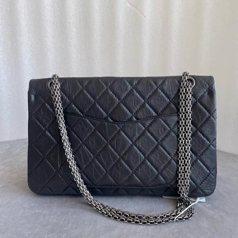 CHANEL 香奈兒 Maxi 2.55 黑色 仿舊小牛皮 復古銀鍊 Ruthenium 五金 菱格翻蓋包-1